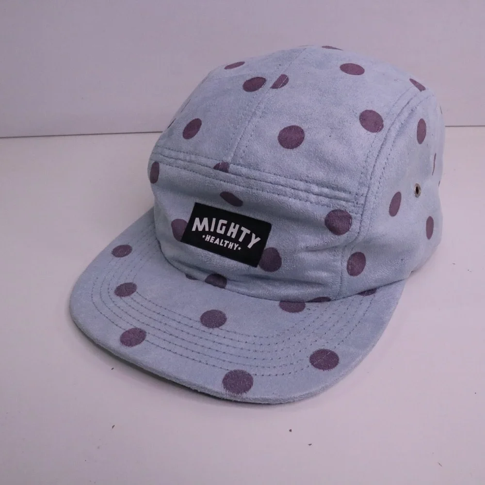 MIGHTY HEALTHY 5 Panel Mens Hat Polka Dot Blue Adjustable Strap Made in USA